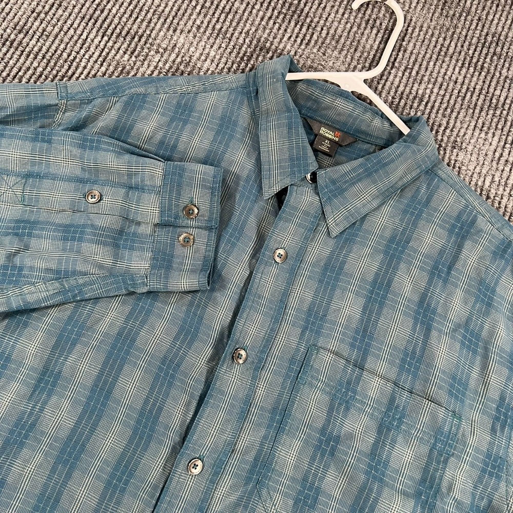 Royal Robbins Shirt Mens XL Extra Large Blue Plaid Long Sleeve Outdoor Hiking
